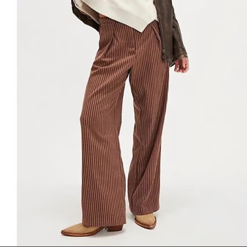 Free People Chocolate Striped Tyler Menswear tailored wide leg Trousers